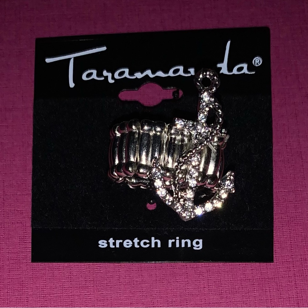 NWT, Silver Rhinestone Anchor Fashion Stretch Ring.